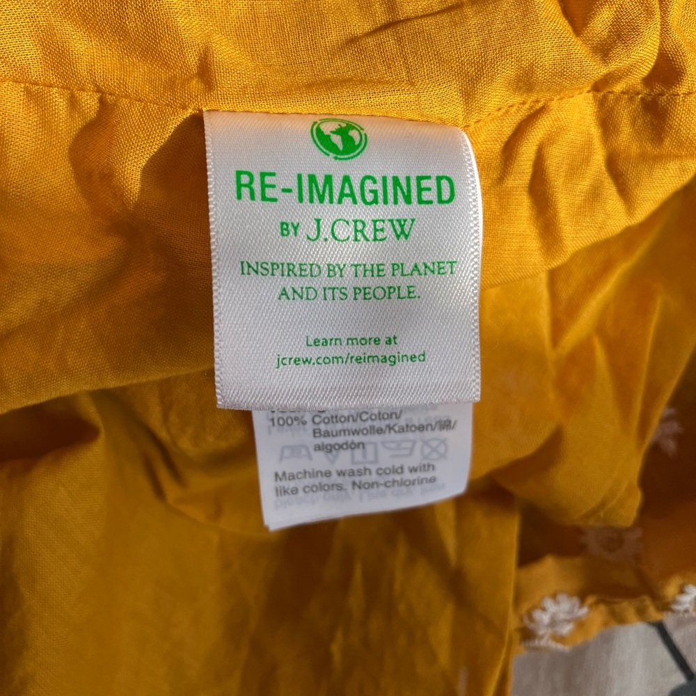 J. Crew Lined Tiered Cotton Sunflower Embroidered Lemon Ochre Dress - Picture 8 of 9